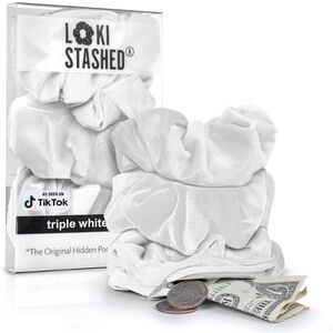 2-pack White Velvet Scrunchie with hidden zipper pocket